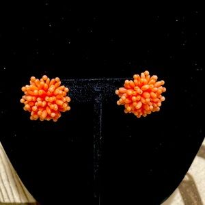 Red Coral Flower Clip On Earrings